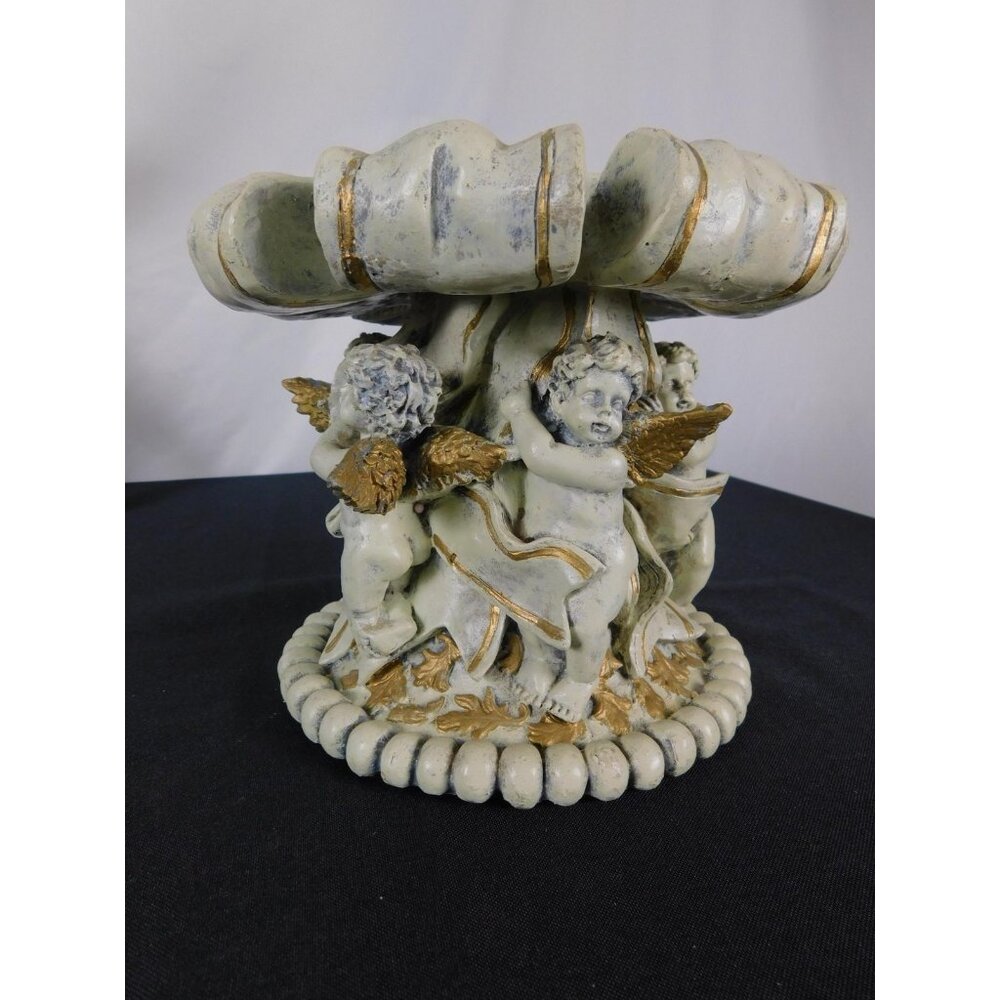 Baroque Cherub Compote Bowl 8" Gold Resin Pedestal - Picture 2 of 11